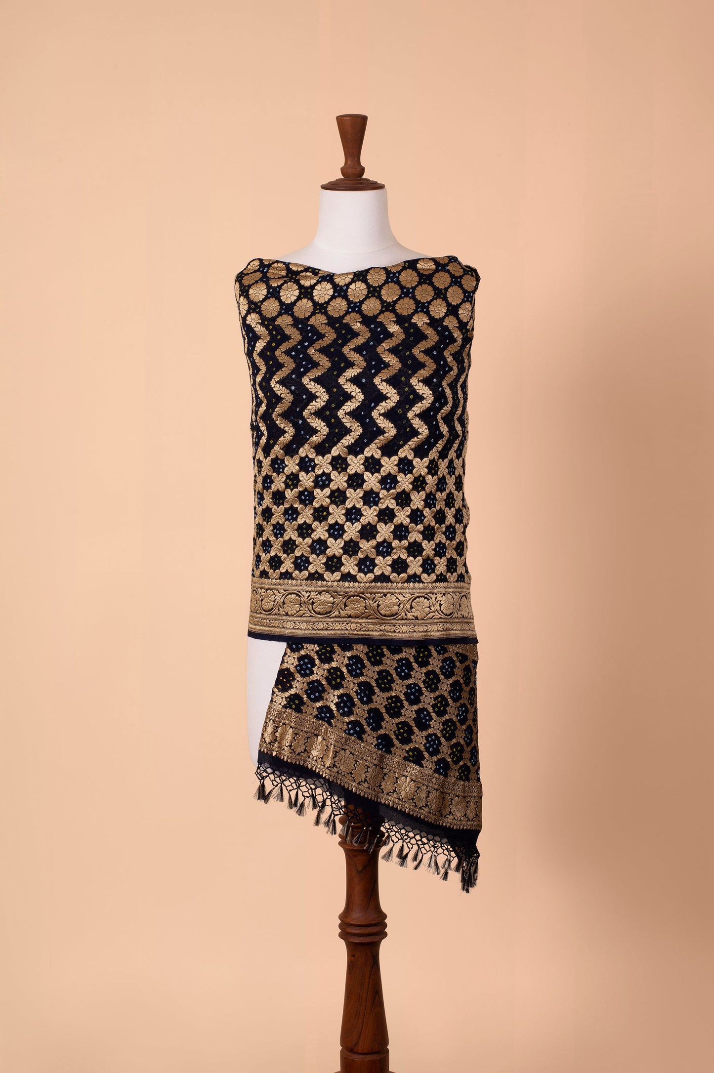 Handwoven Black and Blue Bandhani Dupatta