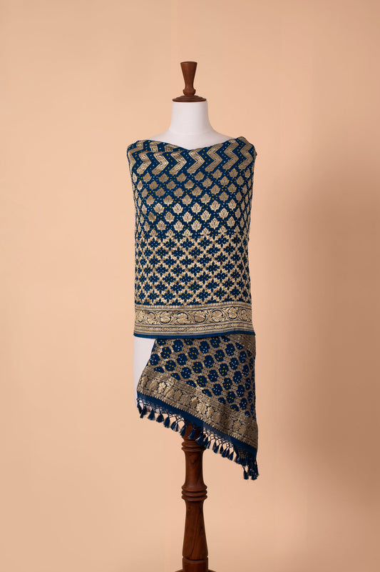 Handwoven Deep Blue Bandhani Dupatta