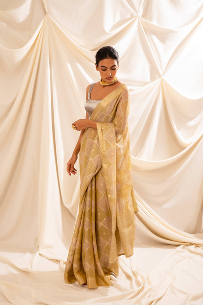 Handwoven Ivory Tissue Sari