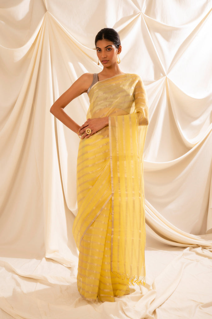 Handwoven Yellow Organza Sari