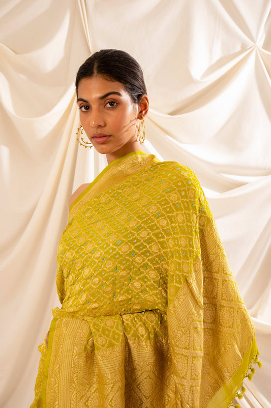 Handwoven Green Bandhani Dupatta