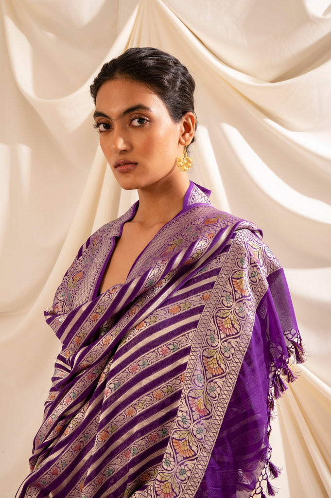 Handwoven Purple Georgette Dupatta