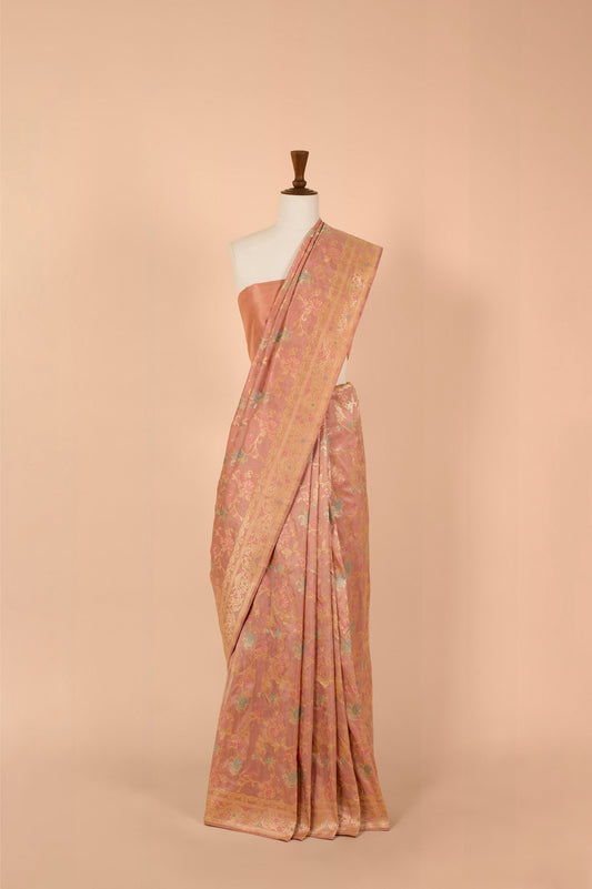 Handwoven Peach Silk Sari