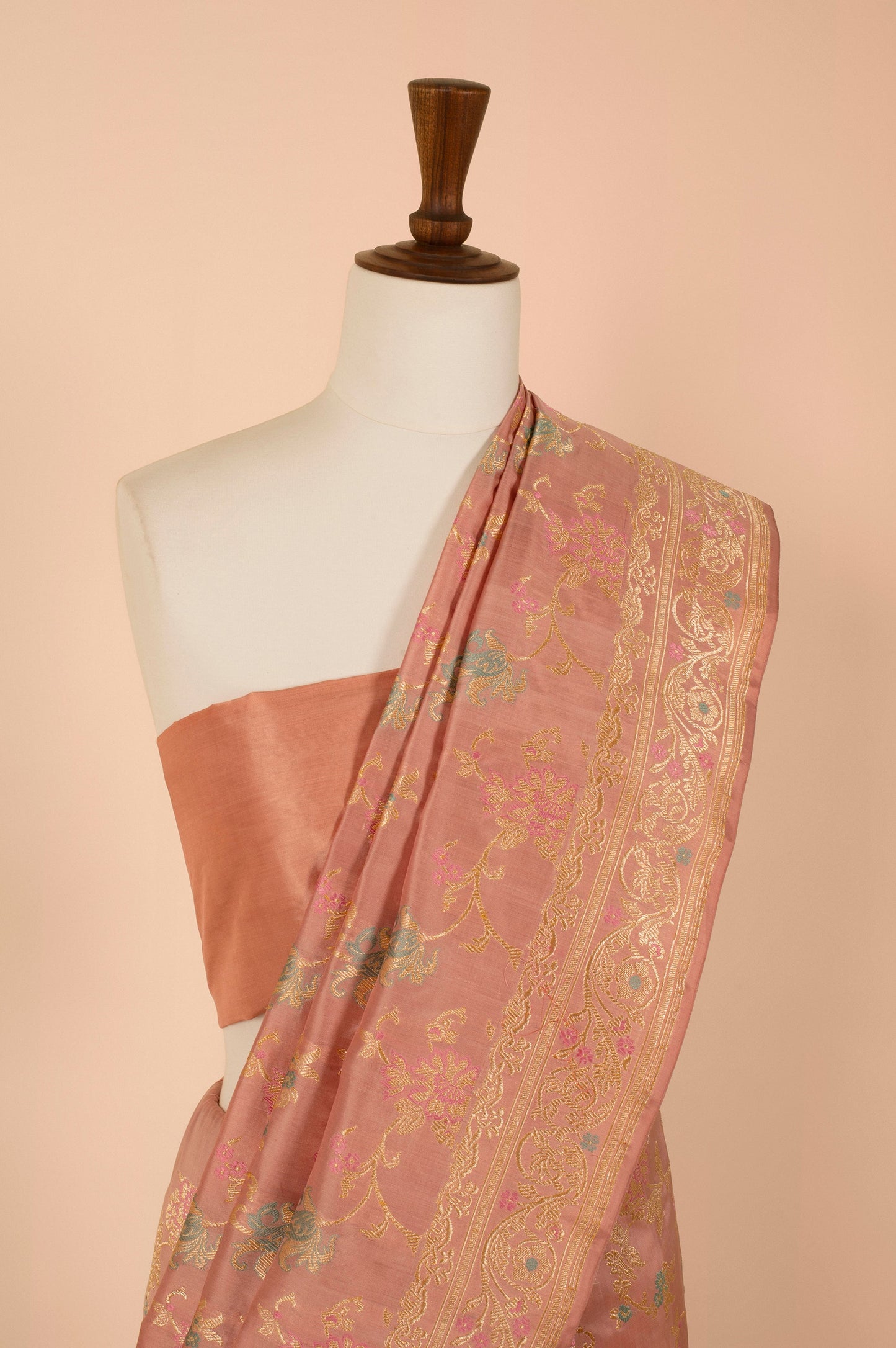 Handwoven Peach Silk Sari