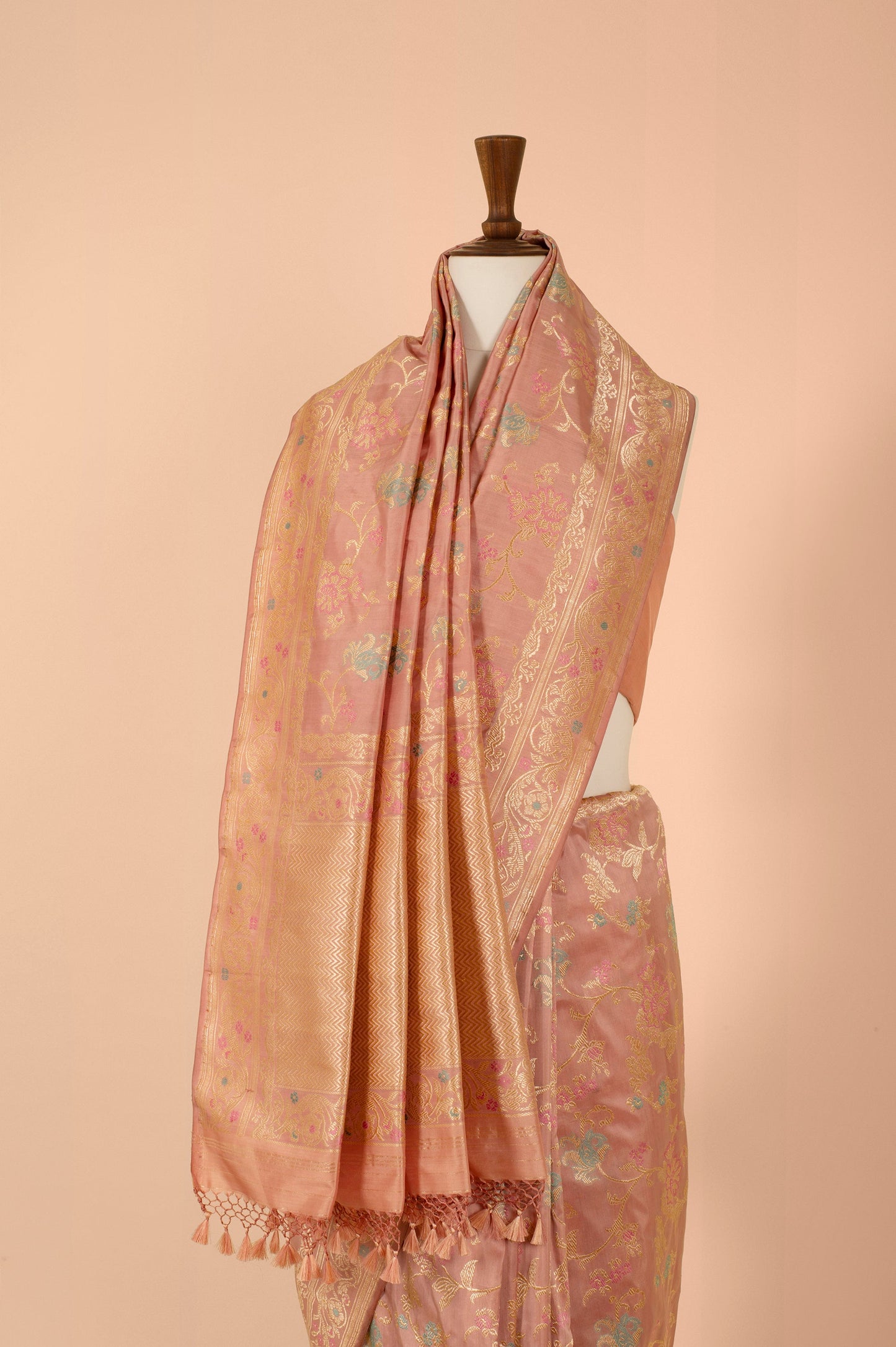 Handwoven Peach Silk Sari