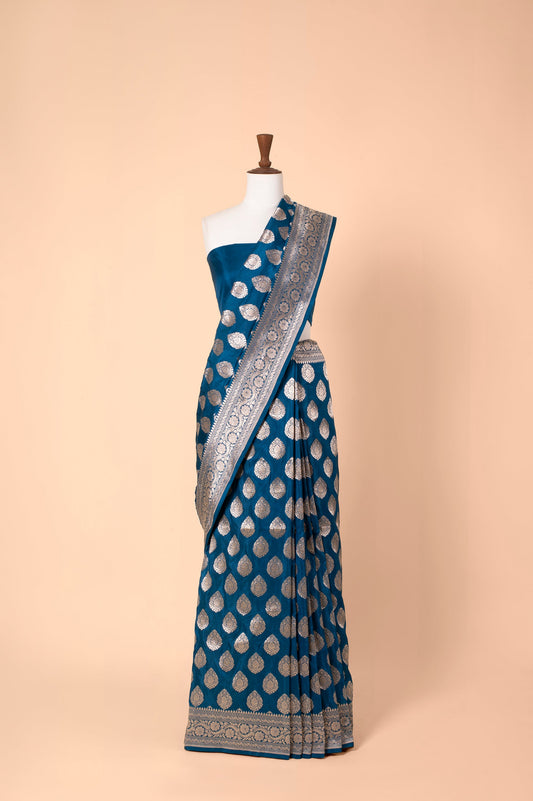 Handwoven Royal Blue Silk Sari