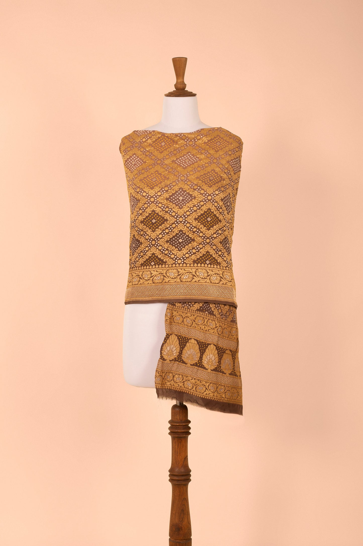 Handwoven Brown Georgette Bandhani Dupatta