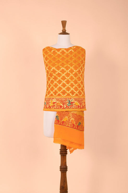 Handwoven Orange Georgette Bandhani Dupatta