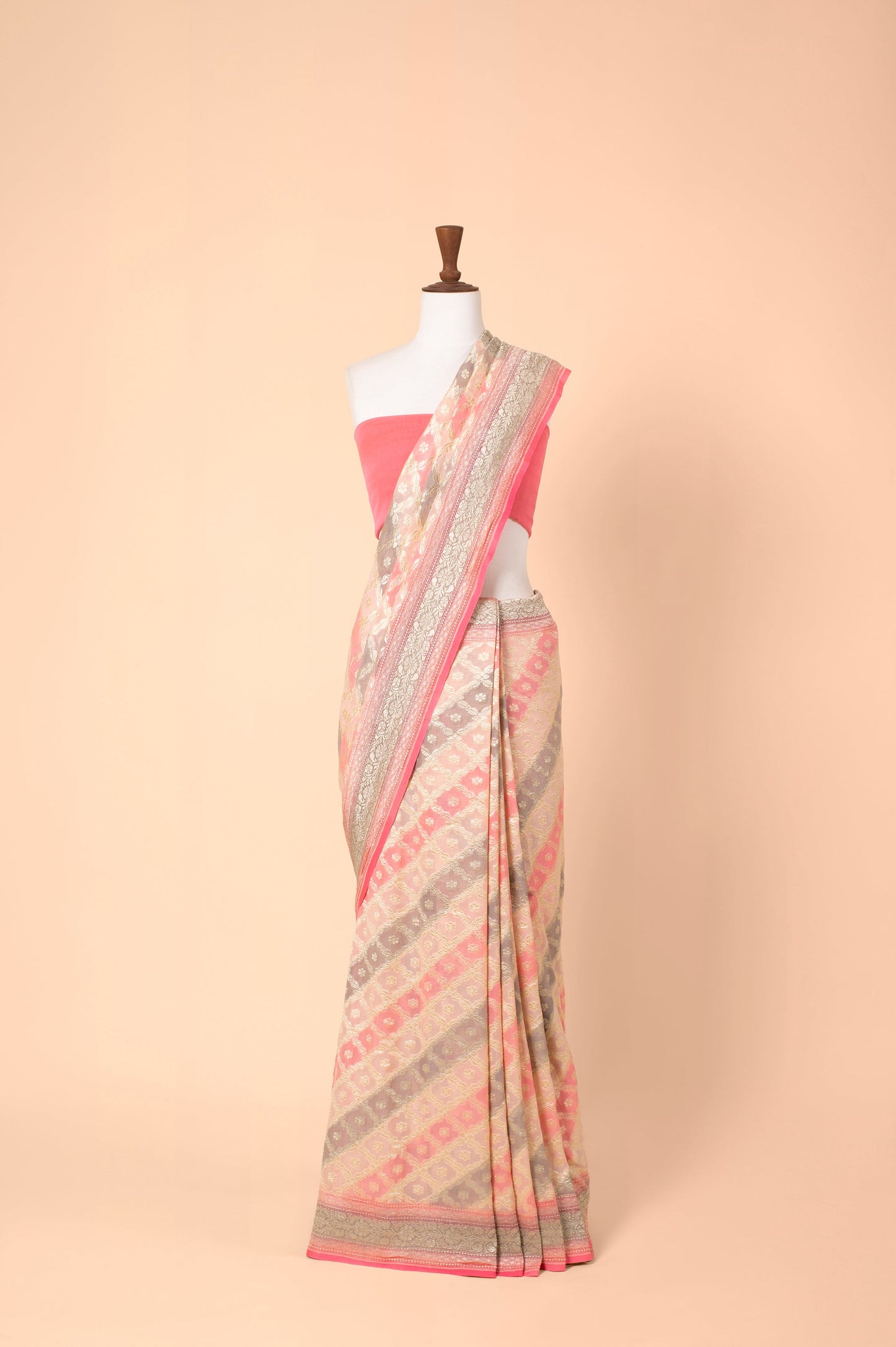 Handwoven Peach Georgette Sari