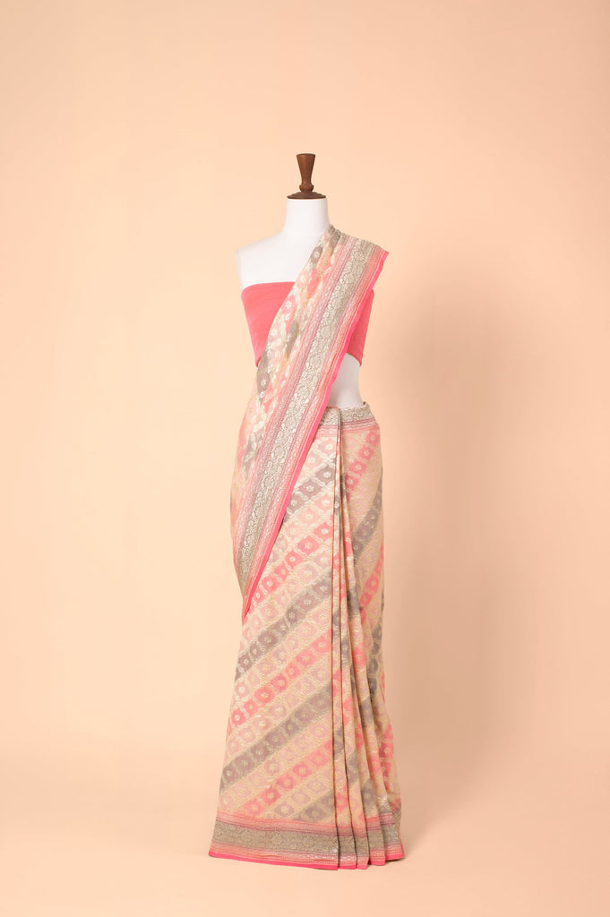 Handwoven Peach Georgette Sari