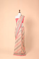 Handwoven Peach Georgette Sari