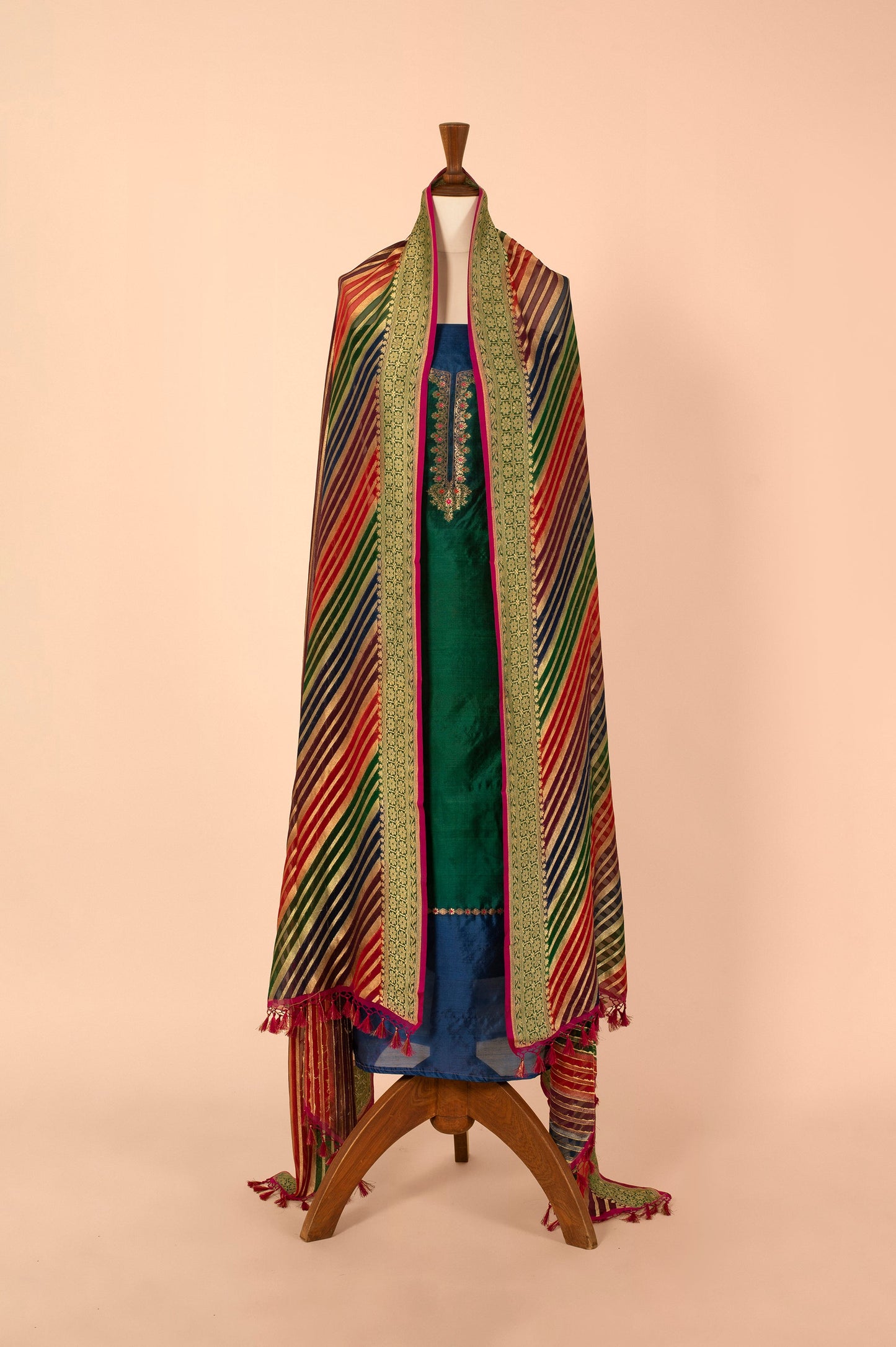 Handwoven Green Silk Suit Piece