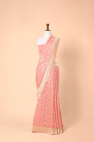 Handwoven Pink Georgette Sari