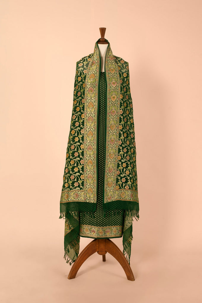 Handwoven Green Georgette Suit Piece