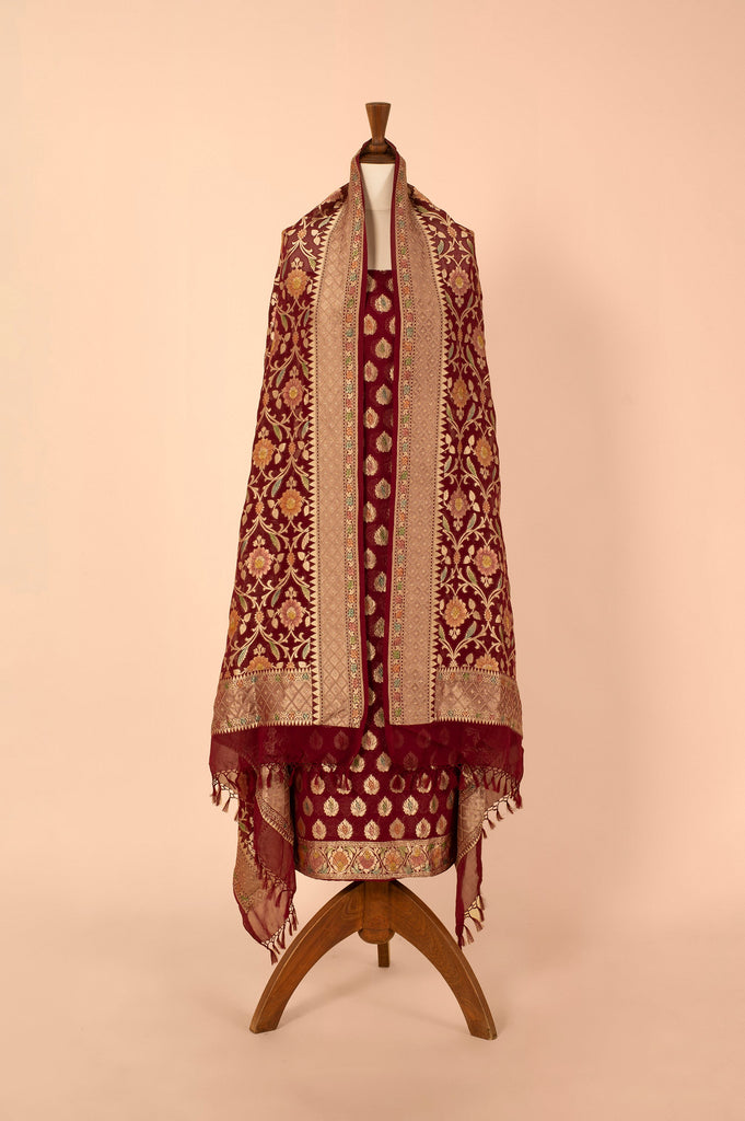 Handwoven Garnet Georgette Suit Piece
