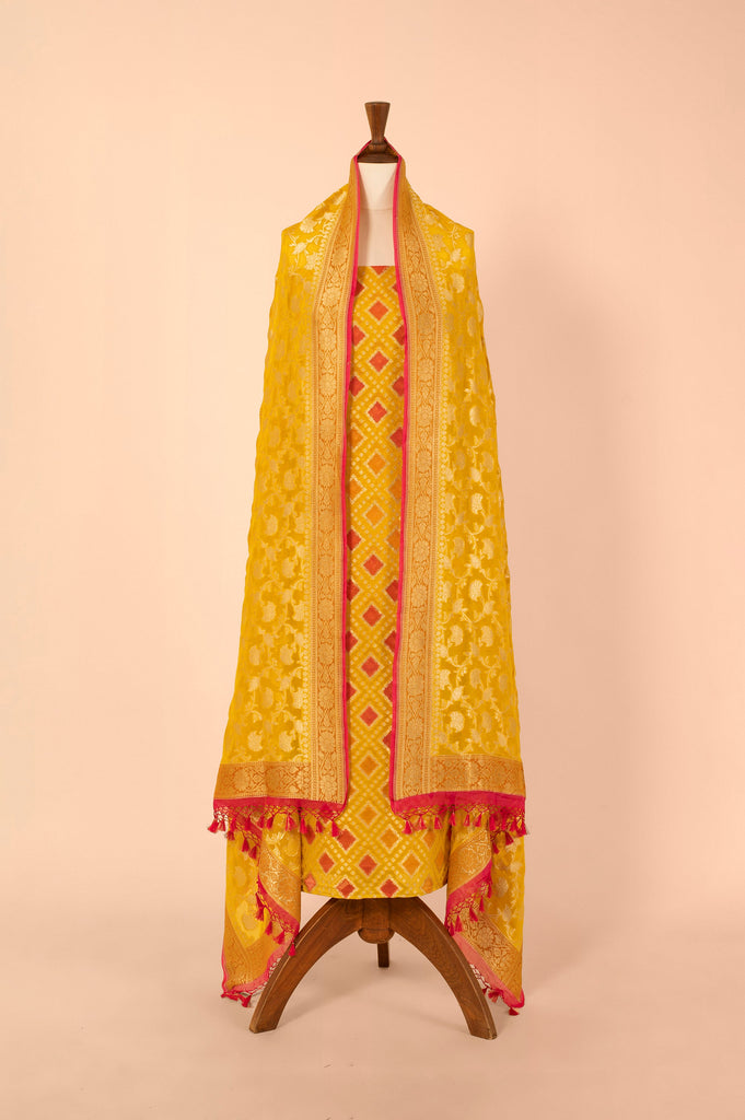 Handwoven Yellow Georgette Suit Piece