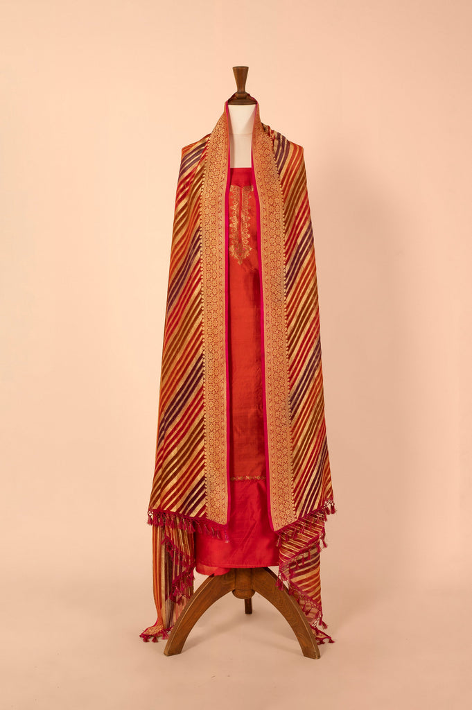 Handwoven Red Silk Suit Piece