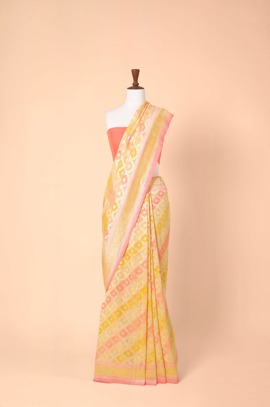 Handwoven Tuscany Yellow Georgette Sari