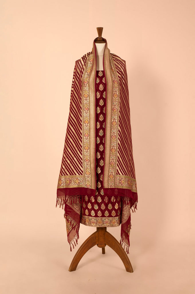 Handwoven Garnet Georgette Suit Piece