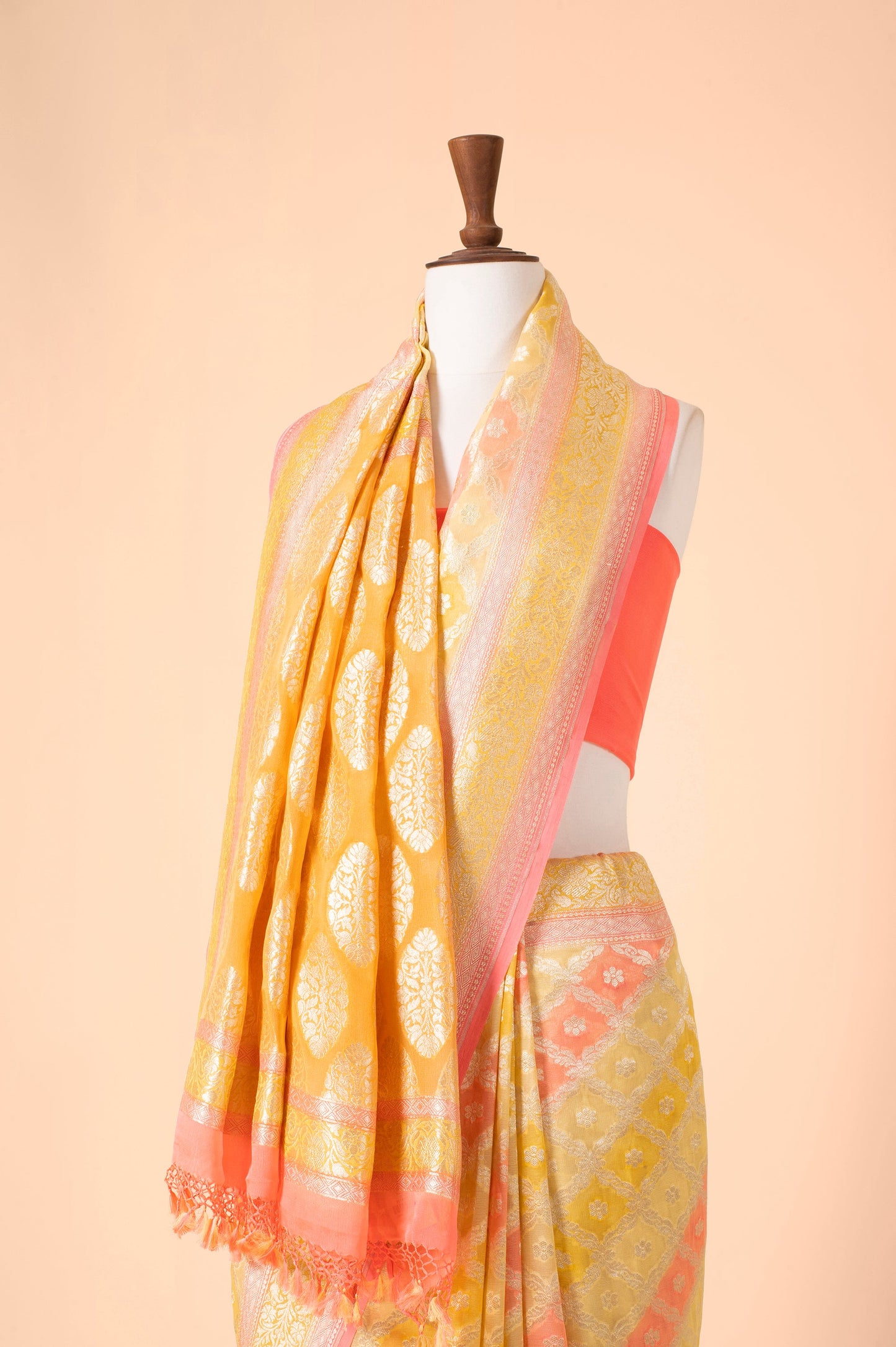 Handwoven Tuscany Yellow Georgette Sari