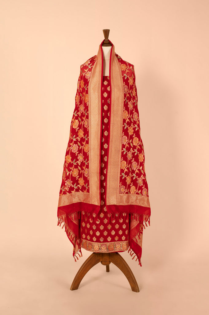 Handwoven Red Georgette Suit Piece
