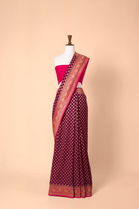 Handwoven Purple Georgette Sari