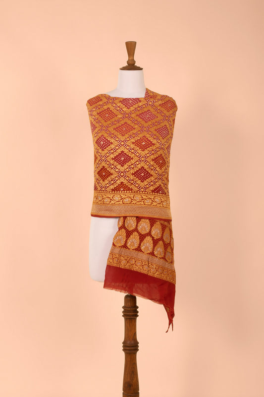 Handwoven Brown Georgette Bandhani Dupatta