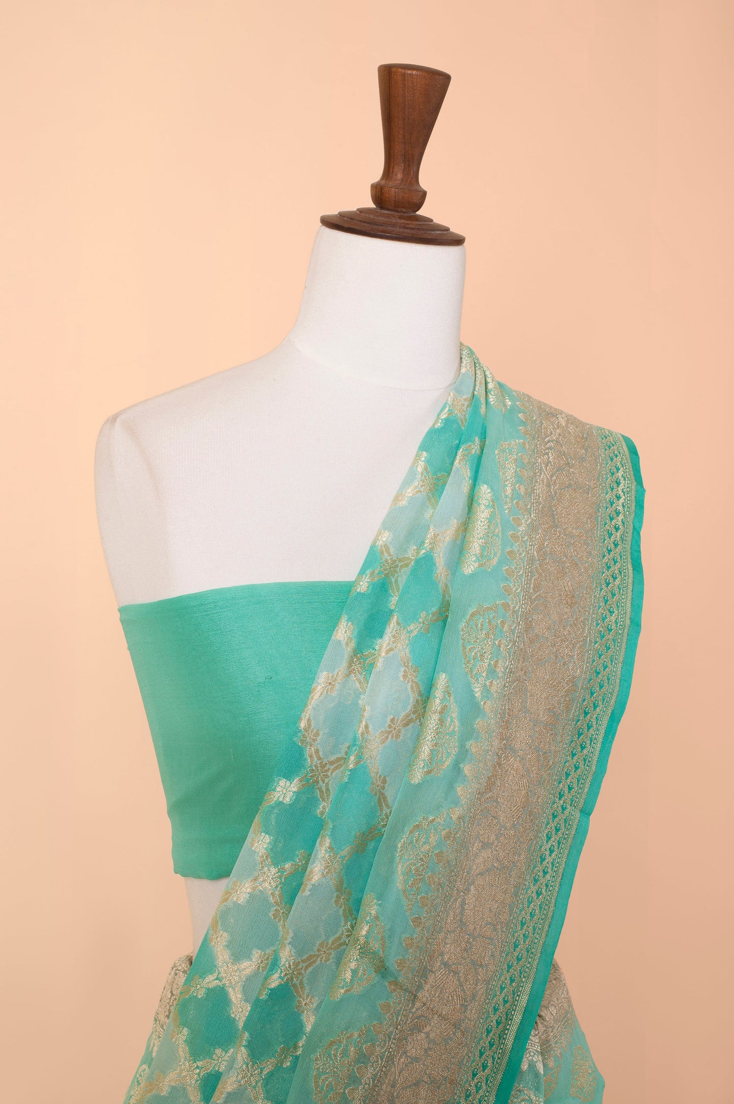 Handwoven Turquoise Georgette Sari