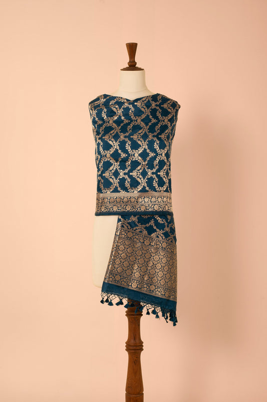 Handwoven Blue Silk Dupatta