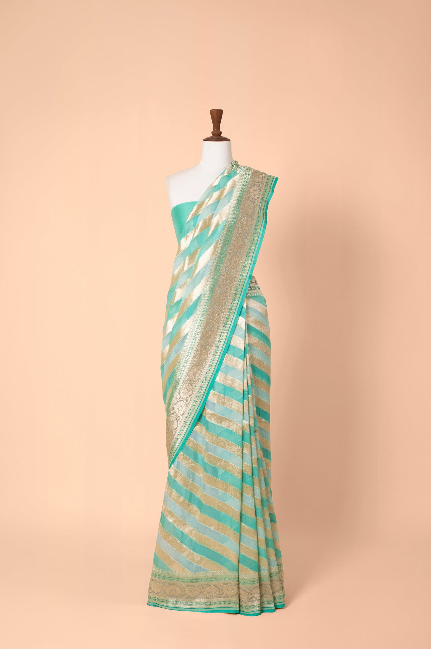 Handwoven Turquoise Georgette Sari