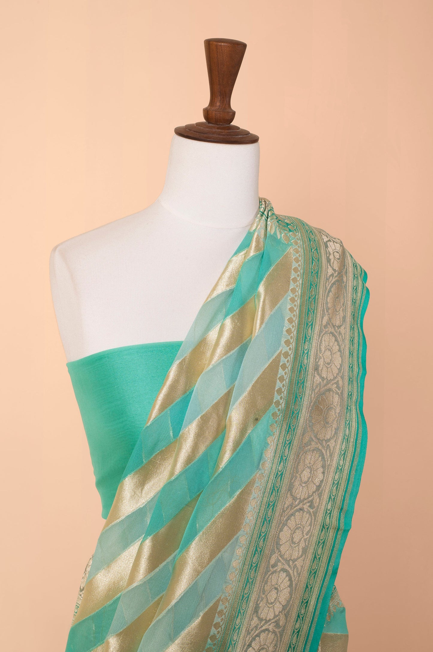 Handwoven Turquoise Georgette Sari