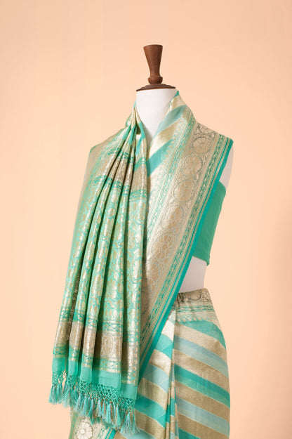 Handwoven Turquoise Georgette Sari