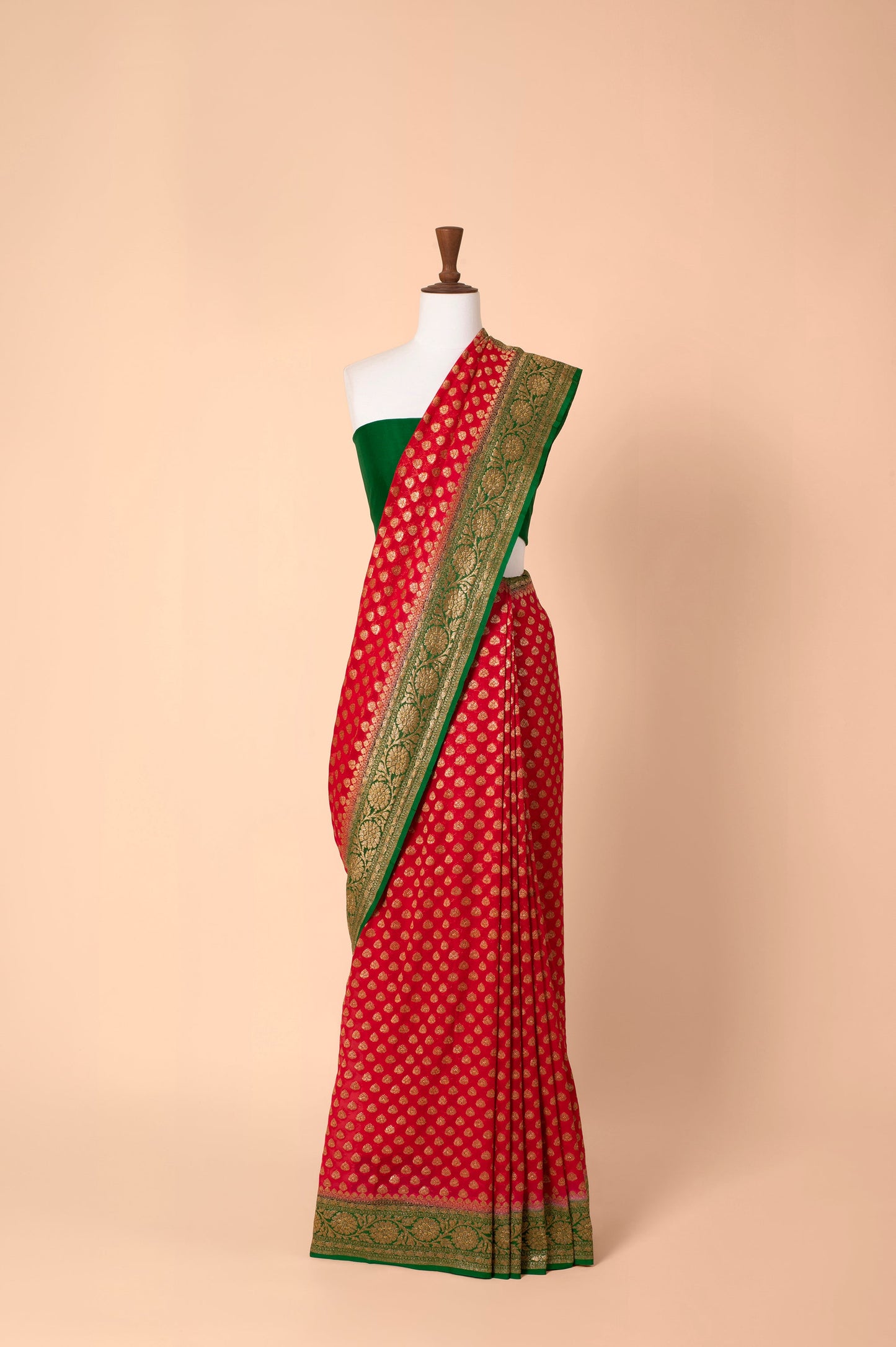 Handwoven Carmine Red Georgette Sari