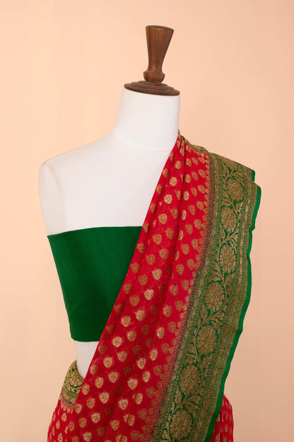 Handwoven Carmine Red Georgette Sari