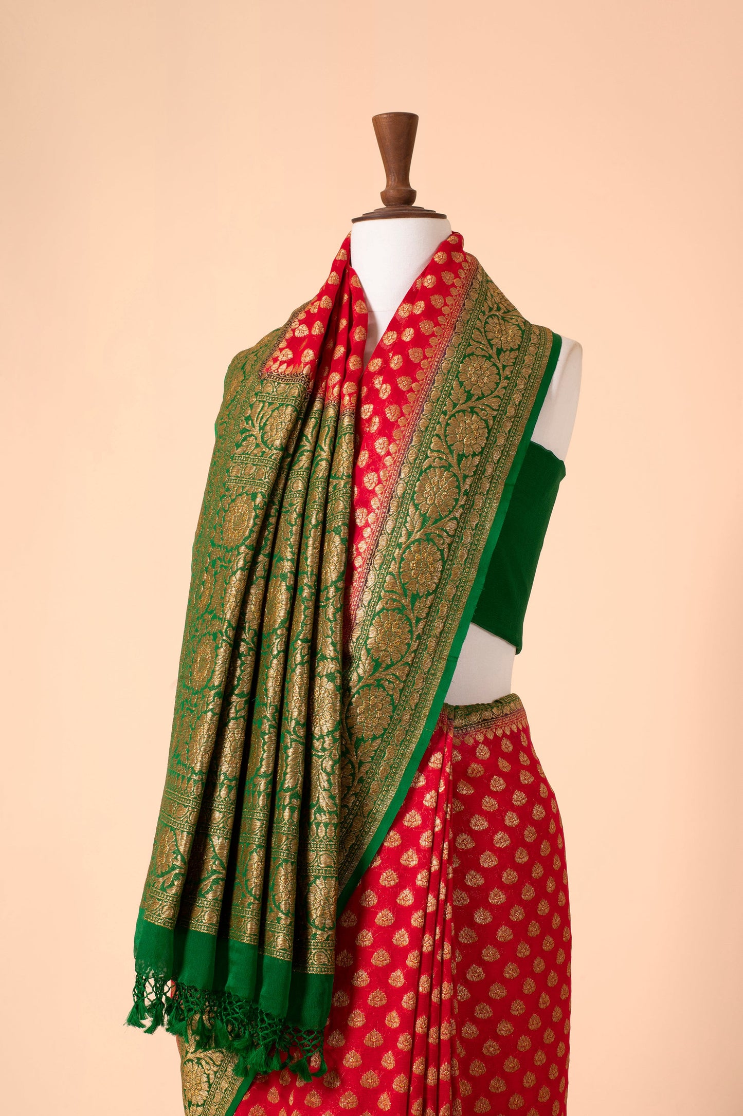 Handwoven Carmine Red Georgette Sari