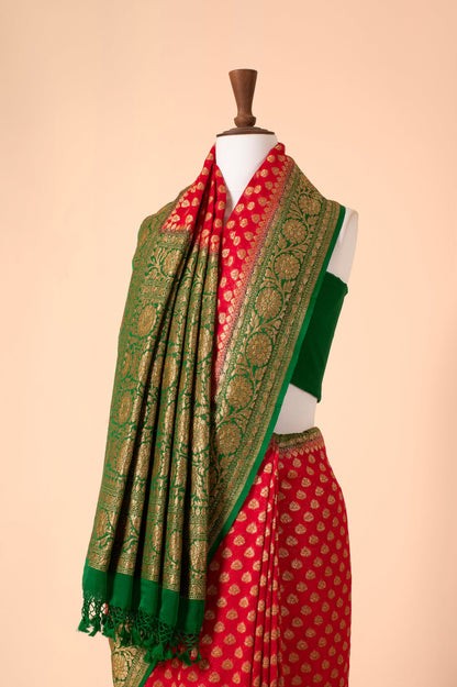 Handwoven Carmine Red Georgette Sari