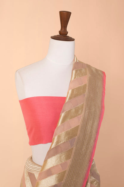 Handwoven Peach Georgette Sari