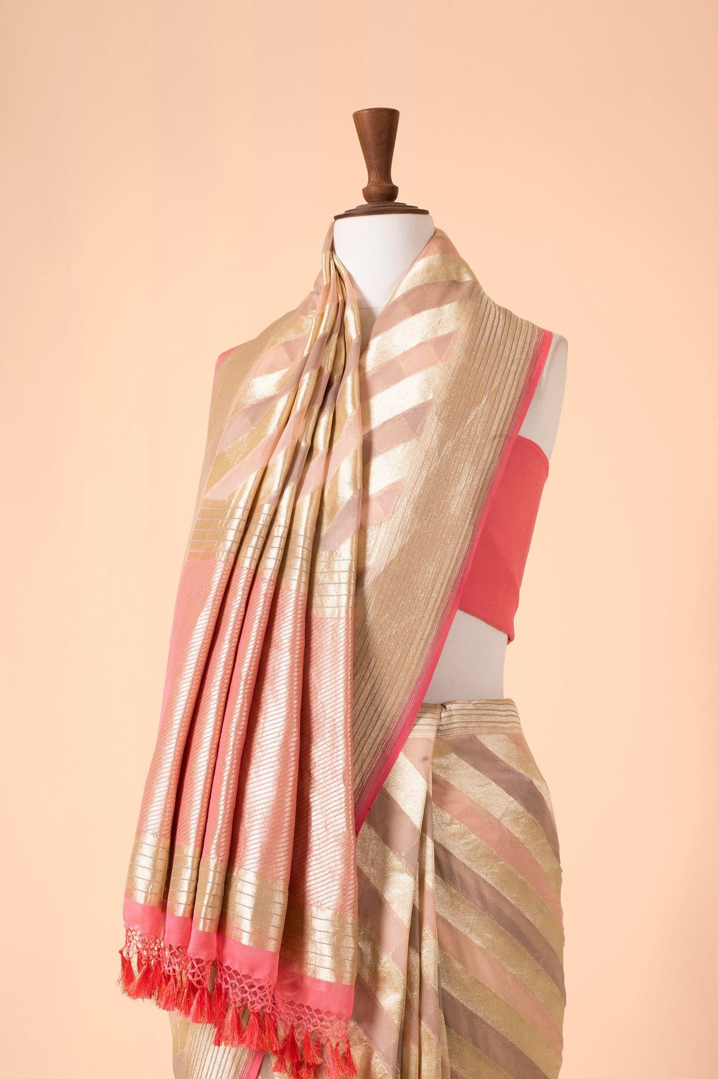 Handwoven Peach Georgette Sari