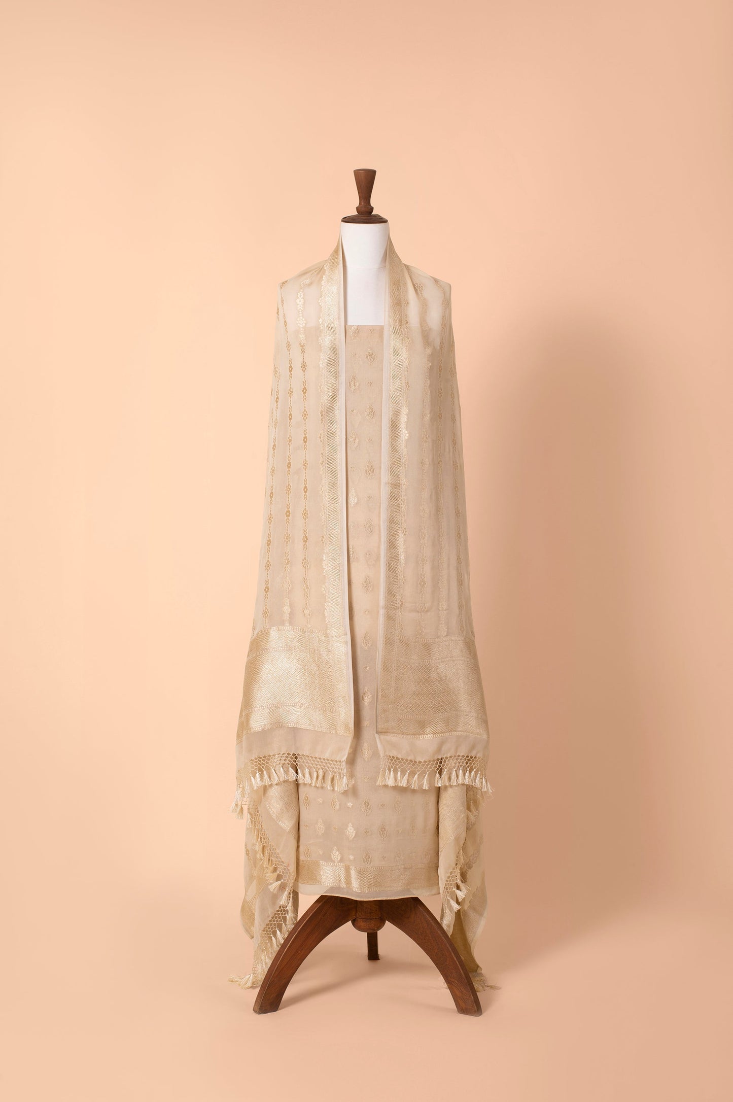 Handwoven Beige Georgette Suit Piece