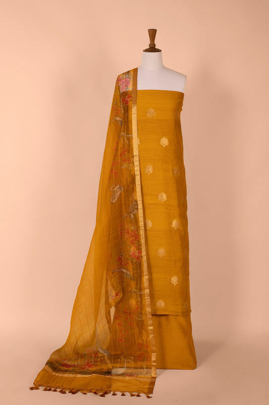 Handwoven Mustard Digital Printed Silk Suit Piece