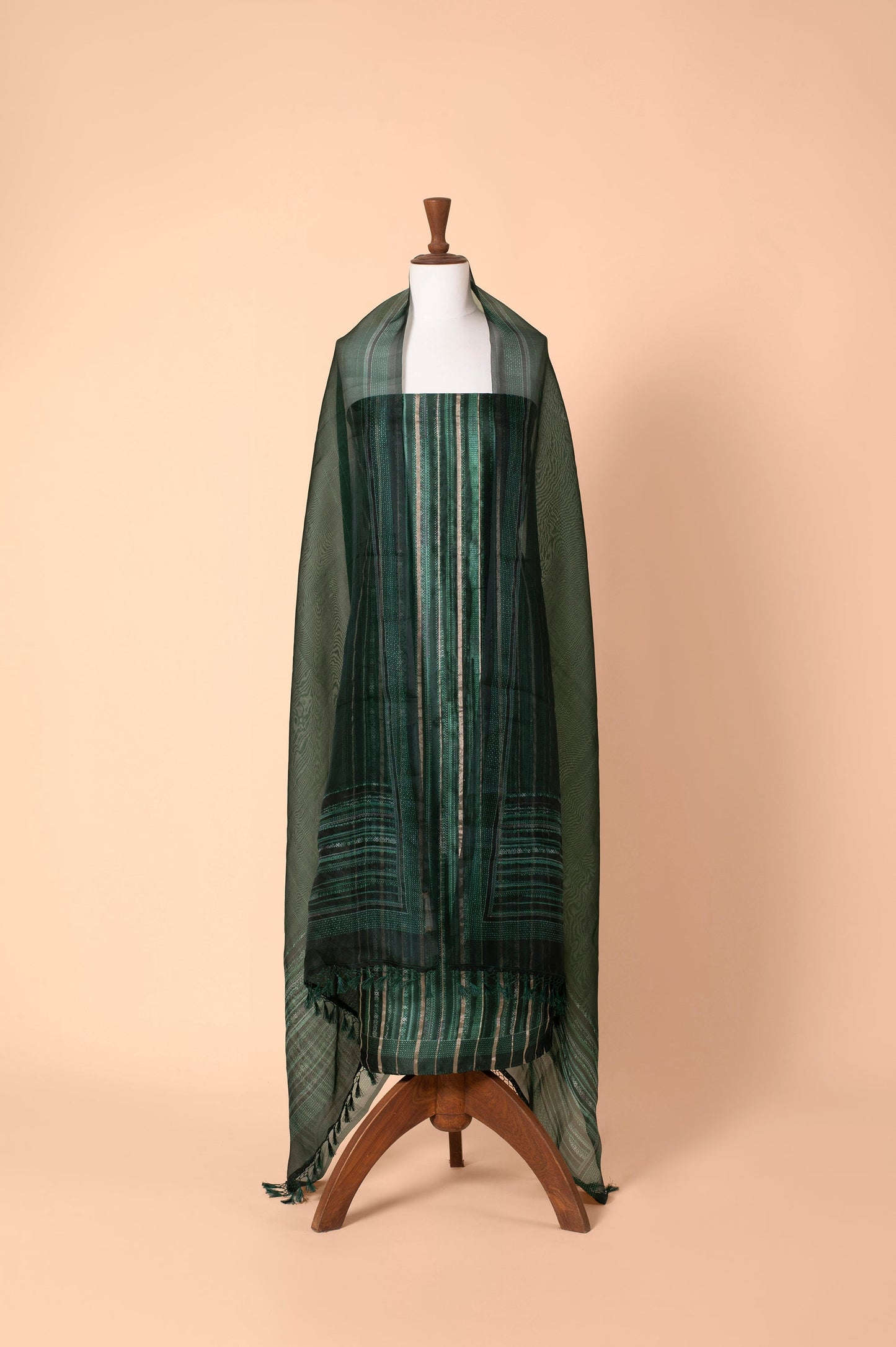 Handwoven Forest Green Silk Suit Piece