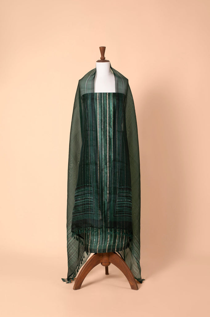 Handwoven Forest Green Silk Suit Piece