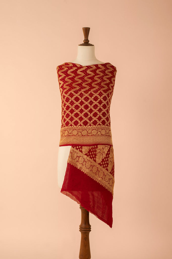 Handwoven Maroon Georgette Dupatta