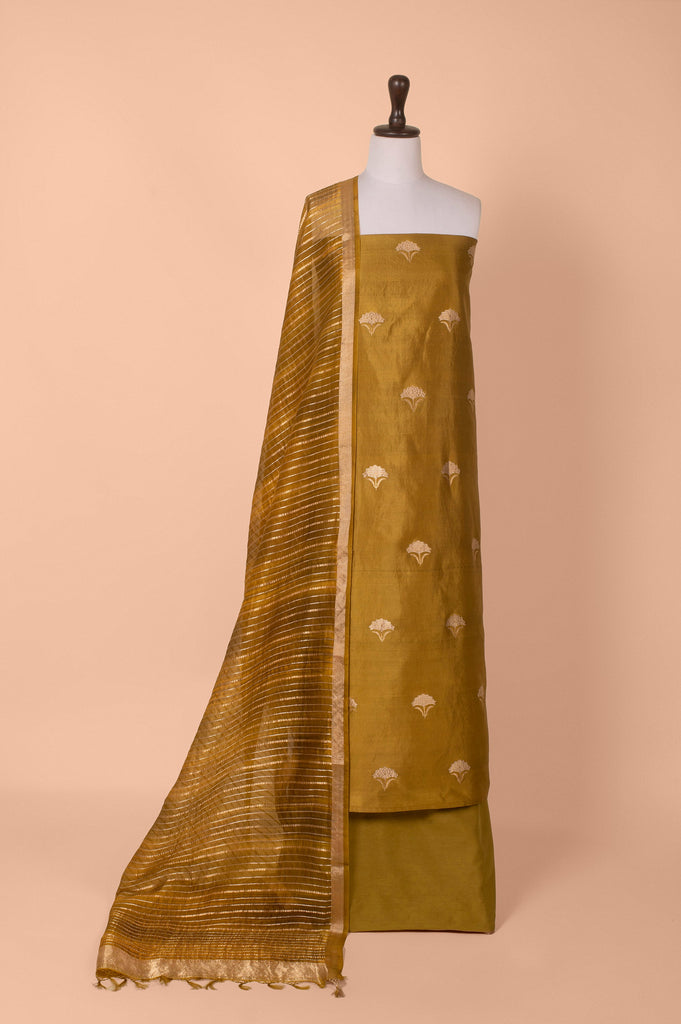 Handwoven Green Silk Suit Piece