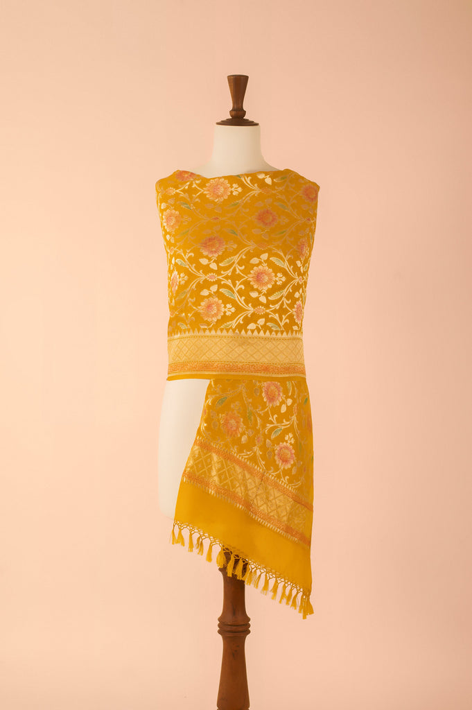 Handwoven Yellow Georgette Dupatta