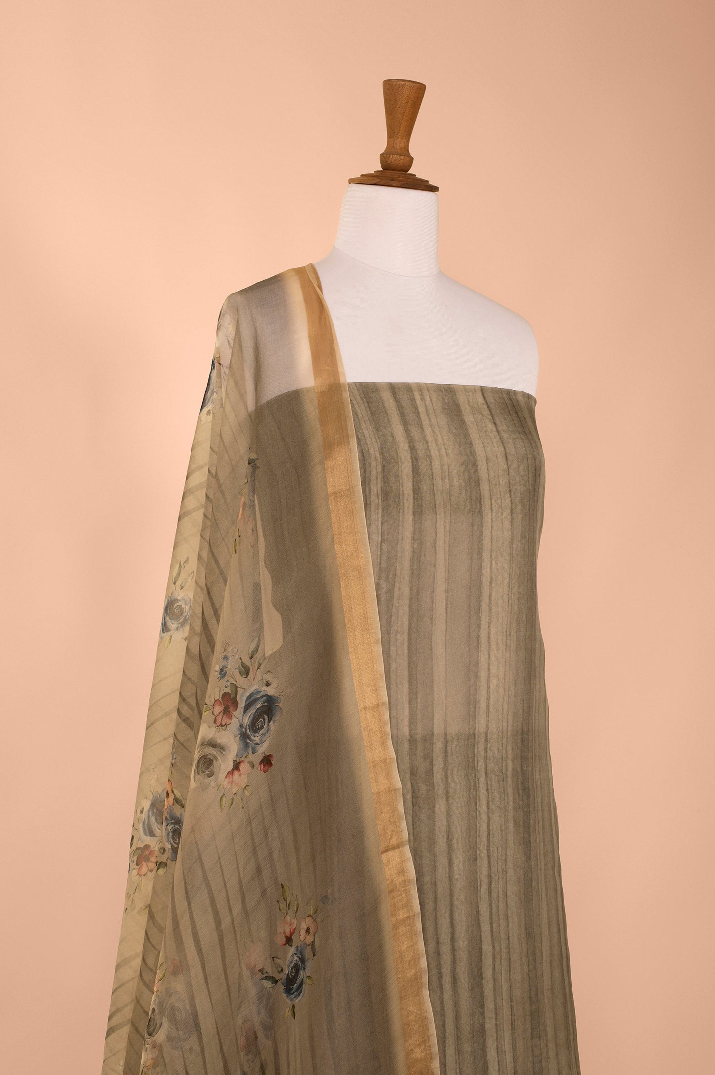 Handwoven Grey Digital Printed Organza Suit Piece