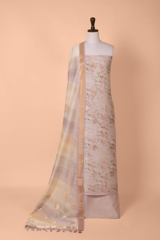 Handwoven Mauve Linen Digital Printed Suit Piece