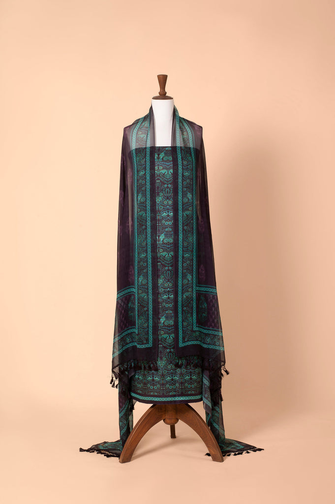 Handwoven Garnet Satin Silk Suit Piece