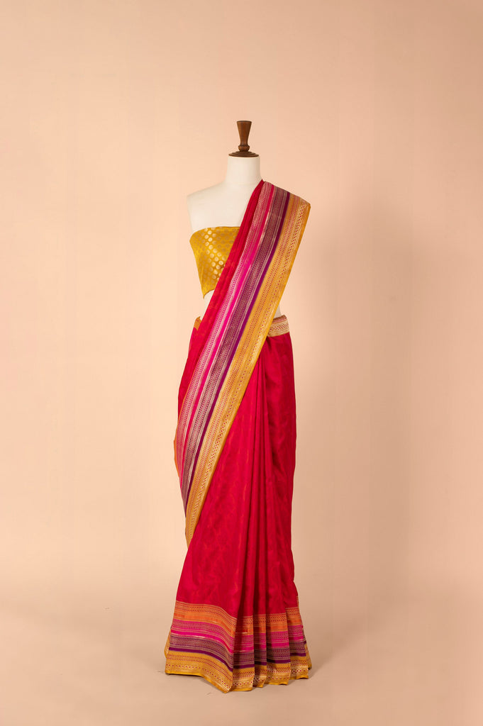 Handwoven Red Satin Silk Sari