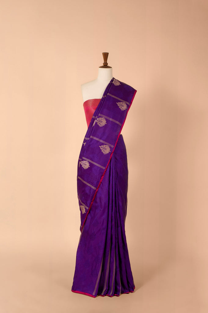 Handwoven Purple Satin Silk Sari